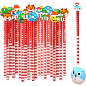 alfyng 36 Pack Christmas Pencils Erasers Set with a Pencil Sharpener, Assorted Christmas Novelty Designs Gift Pencil & Eraser for Christmas School Supplies Christmas Party Favor