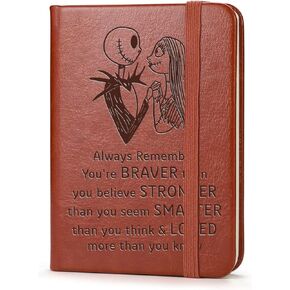 Jack and Sally Gifts Leather Notebook Always Remember You’re Braver Than You Believe Leather Notebook Inspirational Gifts for Women Girls Halloween Christmas Gifts for Son Daughter Friends (A7 4.3X3.2INCH jack)