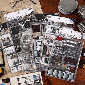 Black White Scrapbook Stickers Aesthetic Filmstrip Vintage Stickers Photo Frame Scrapbooking Stickers Movie Tapes Film PET Stickers Magazine Frames Collage Materials Journaling Scrapbook Supplies