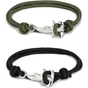 2 3PCS Ocean Series Bracelet Handmade Hammerhead Shark Whale Orca Tail Bracelet Multi-Layer Wrapped Hand Cord Waterproof Paracord Student Couple Beach Accessories Ocean Lover Men's Friendship Bracelet
