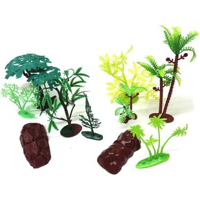10 Pieces Model Rock Jungle Wide Trees Figurines with Base