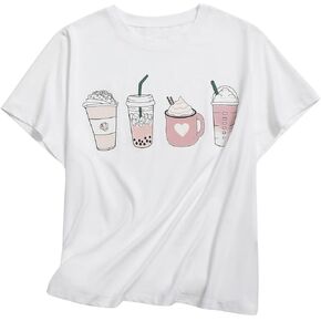 Girl's Graphic Print Round Neck Tee Tops Short Sleeve Casual Summer T-Shirts