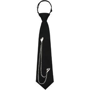 Black Ties for Women, Womens Tie with Punk Metal Chain 2.76'' Pre-Tied Necktie for Girl School Uniform Shirt Accessory