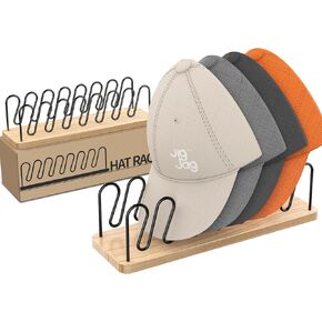 Hat Organizer for Baseball Caps 2 Pack, Premium Wood and Metal Design Hat Storage for Baseball Caps for 14Caps, Tabletop Hat Racks for Baseball Caps for Closet, Dresser, Entrance (2PCS)