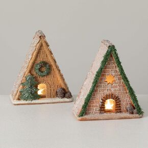 Sullivans LED Christmas Winter Cabin House Set of 2, Christmas Light Up Holiday Tabletop and Mantle Decoration and Gifts