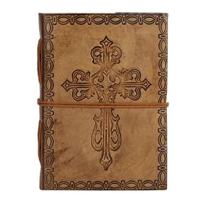 HANDTECHINDIA Leather Journal Notebook Handmade Embossed Design- Writing Notebook Bound Daily Notepads for Travel Diaries Journal Diary Notebook Size- 7x5 inches (Cross)