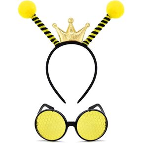 Bee Headband and Glasses Set - Yellow and Black Striped Antennae Headband with Honeycomb Sunglasses, Fun Cosplay Costume Headwear Accessories for Kids and Adults, Halloween Novelty Party Supplies in Kuwait