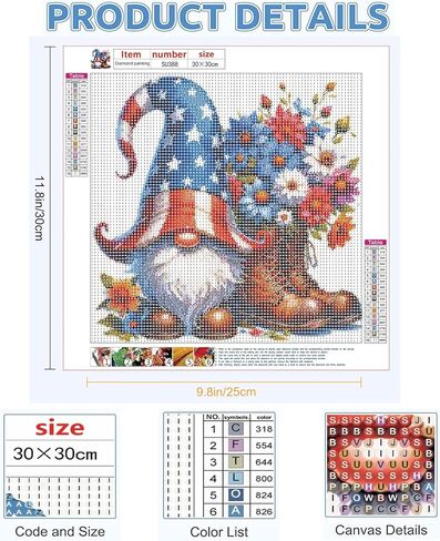 clakinla جنوم الماس الفن مجموعات الرسم للبالغين، 5d الأحذية الزهور الماس الفن مجموعات الرسم للمبتدئين، جنوم الماس النقاط الوطنية اللوحة لديكور جدار المنزل 12x12 بوصة in Kuwait