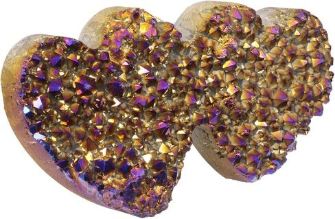 Amogeeli Titanium Coated Double Heart Shaped Rock Crystal Cluster, Stone Decoration for Home & Office in Saudi Arabia