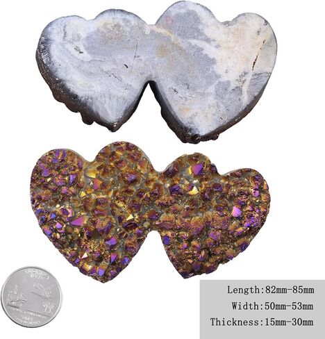 Amogeeli Titanium Coated Double Heart Shaped Rock Crystal Cluster, Stone Decoration for Home & Office in Saudi Arabia