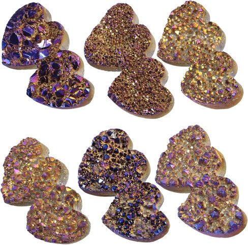 Amogeeli Titanium Coated Double Heart Shaped Rock Crystal Cluster, Stone Decoration for Home & Office in Saudi Arabia
