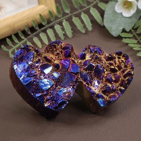 Amogeeli Titanium Coated Double Heart Shaped Rock Crystal Cluster, Stone Decoration for Home & Office in Saudi Arabia