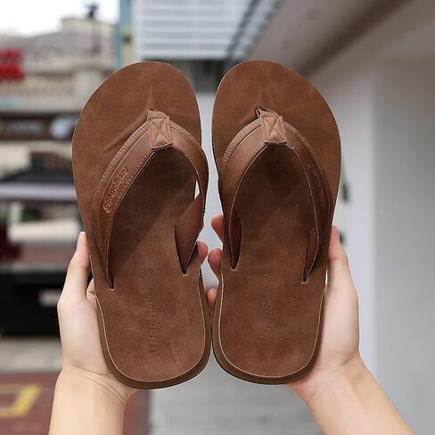 AX BOXING Mens Flip Flops Leather Thong Sandals Casual Comfort Slides Slippers in Kuwait