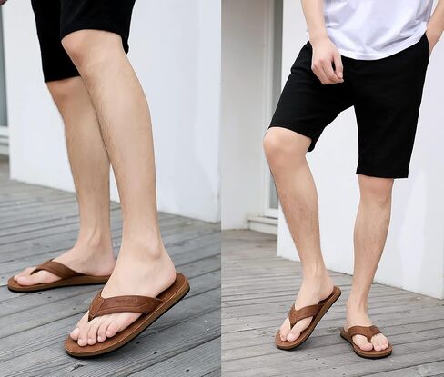 AX BOXING Mens Flip Flops Leather Thong Sandals Casual Comfort Slides Slippers in Kuwait