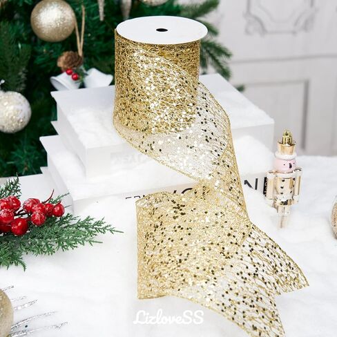 Teal Glitter Mesh Wired Ribbon 4" X 10 Yards Webbed Teal Sequin and Glitter Christmas Ribbon for Tree Decoration, Garlands and Swags, Home Decor, Craft Projects, Wreath Supplies in Saudi Arabia