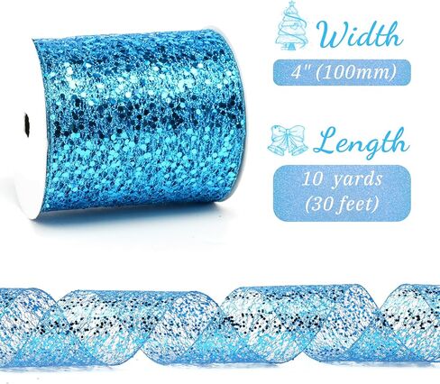 Teal Glitter Mesh Wired Ribbon 4" X 10 Yards Webbed Teal Sequin and Glitter Christmas Ribbon for Tree Decoration, Garlands and Swags, Home Decor, Craft Projects, Wreath Supplies in Saudi Arabia