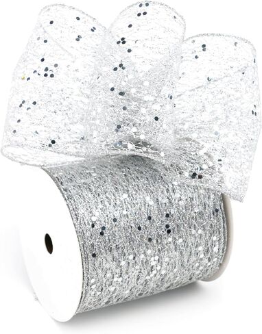 Teal Glitter Mesh Wired Ribbon 4" X 10 Yards Webbed Teal Sequin and Glitter Christmas Ribbon for Tree Decoration, Garlands and Swags, Home Decor, Craft Projects, Wreath Supplies in Saudi Arabia