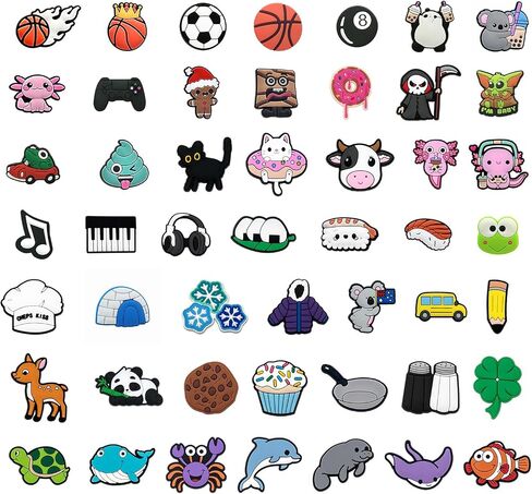50 Pack PVC Shoe Charms, Constant Cute Colorful Designs, Various Charms for Decoration in Saudi Arabia