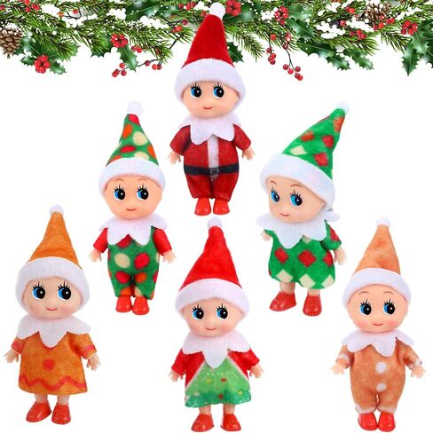 6 Pieces Christmas Elf Baby Dolls Miniature Elf Toys Christmas Decorations Stocking Stuffers Xmas New Year Advent Calendars(Lovely Style) in Saudi Arabia