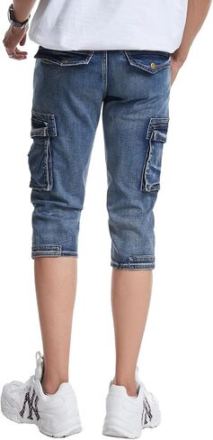 DSDZ Mens Casual Cargo Patchwork Blue Denim Jeans Shorts with Zippers in Kuwait