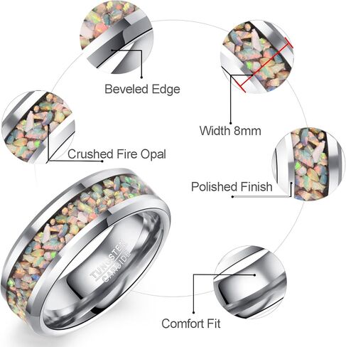 VAKKI 4mm 8mm Black Tungsten Rings Inlaid with Crushed Created Opal Wedding Engagement Band for Men Women Comfort Fit Size 4-12 in Kuwait