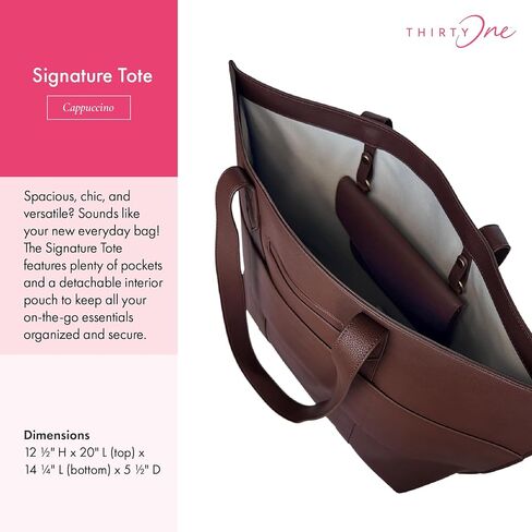THIRTY-ONE Gifts Signature Tote Bag with Pockets, Faux Leather Tote-Bag Purse with Removable Pouch in Saudi Arabia