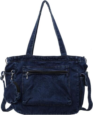 Denim Tote Bag, Large Capacity Jean Purses for Women Denim Crossbody Handbags with Small Purse in Kuwait
