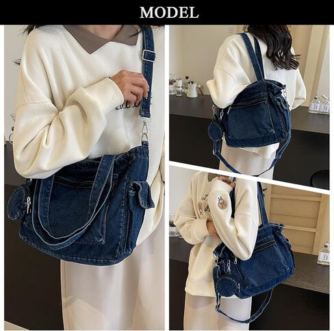 Denim Tote Bag, Large Capacity Jean Purses for Women Denim Crossbody Handbags with Small Purse in Kuwait