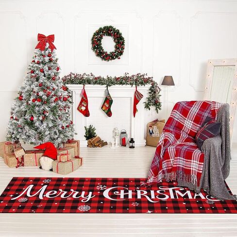 FRAMICS Merry Christmas Runner Rug, Winter Snowflake Runners for Hallways, Red Buffalo Plaid Washable Runner Rugs with Rubber Backing, Kitchen Laundry Floor Comfort Mat, Christmas Decor, 20 x 60 Inch in Saudi Arabia