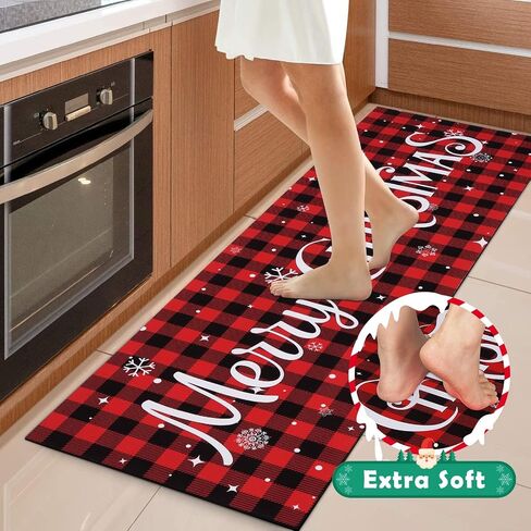 FRAMICS Merry Christmas Runner Rug, Winter Snowflake Runners for Hallways, Red Buffalo Plaid Washable Runner Rugs with Rubber Backing, Kitchen Laundry Floor Comfort Mat, Christmas Decor, 20 x 60 Inch in Saudi Arabia