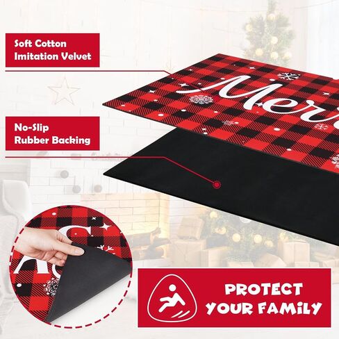 FRAMICS Merry Christmas Runner Rug, Winter Snowflake Runners for Hallways, Red Buffalo Plaid Washable Runner Rugs with Rubber Backing, Kitchen Laundry Floor Comfort Mat, Christmas Decor, 20 x 60 Inch in Saudi Arabia