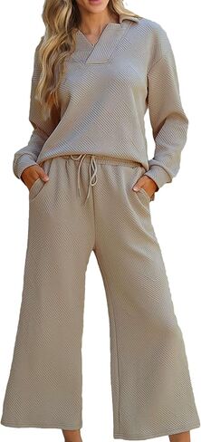 Zontroldy Women's 2 Piece Sets Fall Outfits Pollever Sweatshirt Wide Leg Pants Matching Set Tracksuit in Saudi Arabia