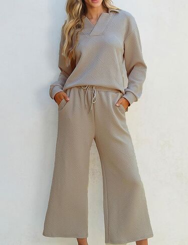 Zontroldy Women's 2 Piece Sets Fall Outfits Pollever Sweatshirt Wide Leg Pants Matching Set Tracksuit in Saudi Arabia