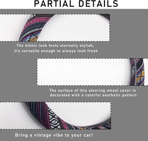 Boho Steering Wheel Cover, 15.0"×15.0" Anti-Slip Baja Blanket Ethnic Steering Wheel Protector, Breathable Flax Cloth Elastic Bohemian Steering Wheel Cover, Car Accessories (Style J) in Saudi Arabia