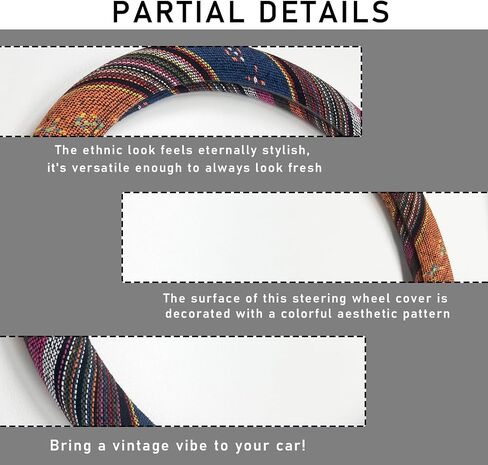 Boho Steering Wheel Cover, 15.0"×15.0" Anti-Slip Baja Blanket Ethnic Steering Wheel Protector, Breathable Flax Cloth Elastic Bohemian Steering Wheel Cover, Car Accessories (Style J) in Saudi Arabia