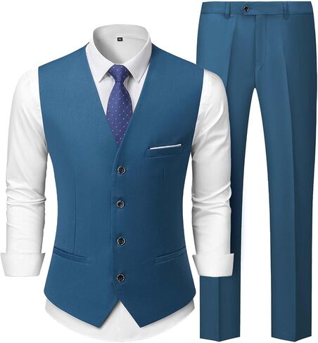 Men's 2-Piece Suit, Vest Pants Set for Men, Casual Waistcoat Trouser with Tie for Prom Wedding Homecoming in Kuwait