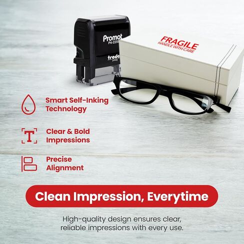 Promot Fragile Handle with Care Self Inking Rubber Stamp - Ink Stamps for Packaging Labels and Warning, Shipping, Moving, Order Processing, Retail Use - Work Office Stamper, Business Supplies, Red Ink in Saudi Arabia