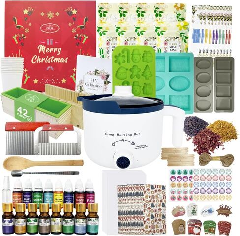 PIUH Christmas Deluxe Soap Making Kit for Adults Xmax Gift Including Soap Melter, Soap Base, Fragrance Oils, Dyes, Soap Molds and Soap Packing Supplies Full Set Kits for DIY Beginner Christmas Gift in Saudi Arabia