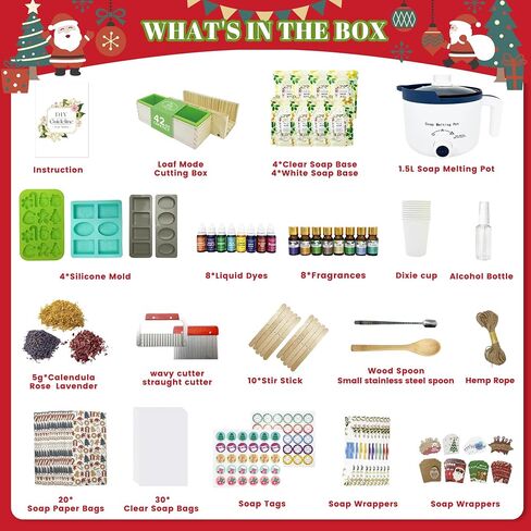 PIUH Christmas Deluxe Soap Making Kit for Adults Xmax Gift Including Soap Melter, Soap Base, Fragrance Oils, Dyes, Soap Molds and Soap Packing Supplies Full Set Kits for DIY Beginner Christmas Gift in Saudi Arabia
