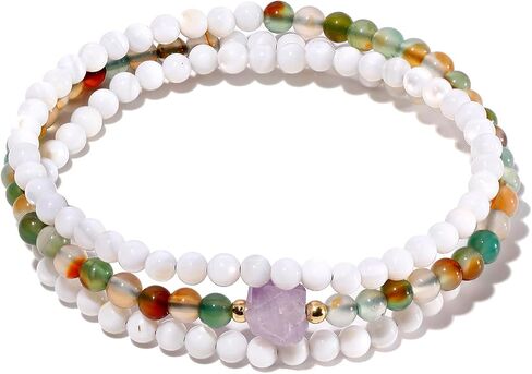Wrap White Shells/Amethyst/Agate Beaded Bracelets 4mm Crystals Stretch Bracelets for Women Beach Jewelry in Saudi Arabia