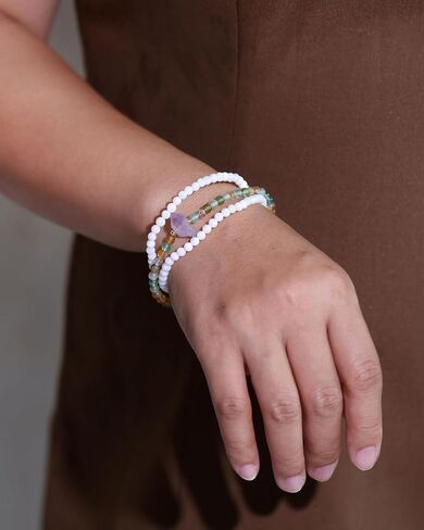Wrap White Shells/Amethyst/Agate Beaded Bracelets 4mm Crystals Stretch Bracelets for Women Beach Jewelry in Saudi Arabia