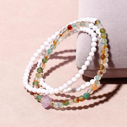 Wrap White Shells/Amethyst/Agate Beaded Bracelets 4mm Crystals Stretch Bracelets for Women Beach Jewelry in Saudi Arabia