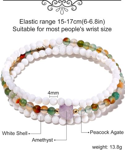 Wrap White Shells/Amethyst/Agate Beaded Bracelets 4mm Crystals Stretch Bracelets for Women Beach Jewelry in Saudi Arabia