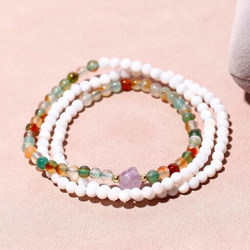 Wrap White Shells/Amethyst/Agate Beaded Bracelets 4mm Crystals Stretch Bracelets for Women Beach Jewelry in Saudi Arabia