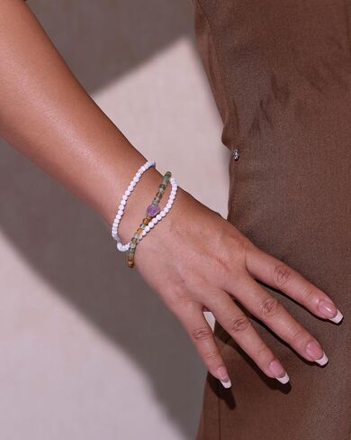Wrap White Shells/Amethyst/Agate Beaded Bracelets 4mm Crystals Stretch Bracelets for Women Beach Jewelry in Saudi Arabia