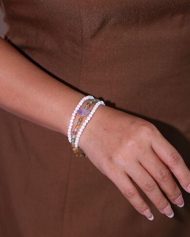 Wrap White Shells/Amethyst/Agate Beaded Bracelets 4mm Crystals Stretch Bracelets for Women Beach Jewelry in Saudi Arabia