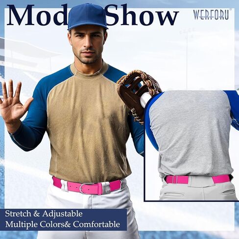 WERFORU Elastic Softball Belt Men/Youth Baseball Uniform Belt Stretch Softball Uniform Belt for Men/Youth with Silver Buckle in Kuwait