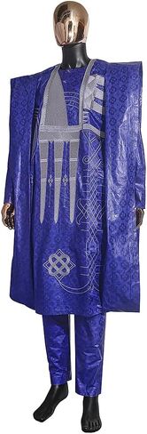 HD Traditional African Clothing for Men Nigerian Man's Agbada Embroidery Bazin Boubou Outfit in Kuwait