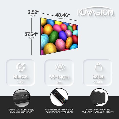 تلفزيون KUVASONG True 1500 شمعة في المتر المربع 55 بوصة 4K Sun قابل للقراءة في الهواء الطلق ذكي مع شريط صوت خارجي 40 وات وحامل تثبيت على الحائط للتلفزيون الدوار in Saudi Arabia