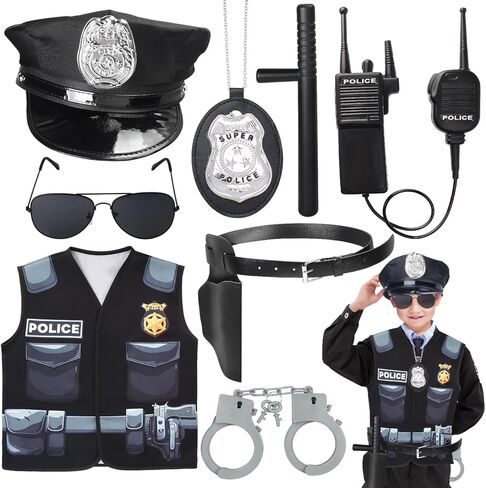 Kyson 8Pcs Police Costume Kit for Boys Police Officer Cop Dress Up Accessories Halloween Career Day in Kuwait